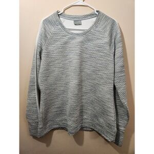 Athleta Quilted Space Dye Pullover Sweatshirt Grey White Stripe 243093 Womens L